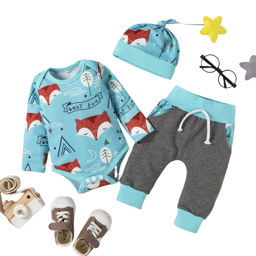 Cute Cartoon Animal Elephant Print Long Sleeve and Trouser Set for Bab