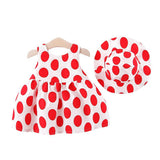Charming Girls' Polka Dot Sleeveless Dress with Free Matching Hat - Pe