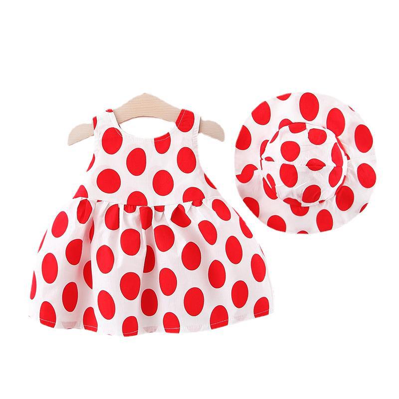 Charming Girls' Polka Dot Sleeveless Dress with Free Matching Hat - Perfect for Any Occasion