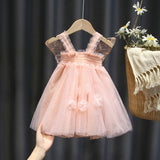 Fluttery Fun: Girls' Summer Mesh Butterfly Wings Puff Dress