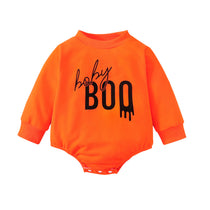 Unisex Baby Halloween Boo Orange Long Sleeve Bubble Bodysuit - Babbez