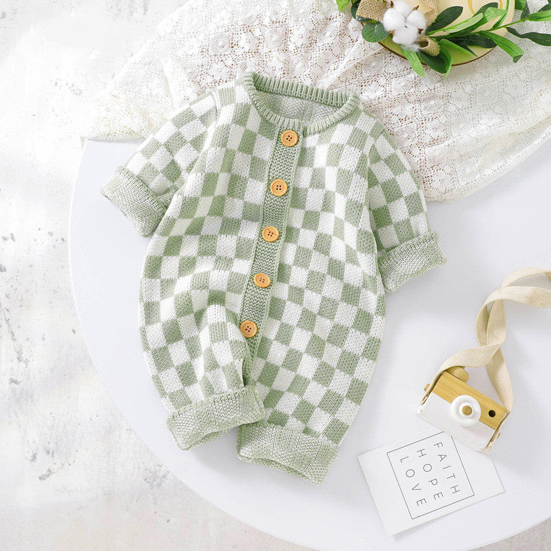 Introducing Our Stylish Ins New Chessboard Baby One-piece Garment with Thousand Bird Pattern Knitting