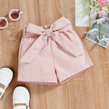 Sleeveless Slanted Shoulder Bow Shorts Girls Suit - Babbez